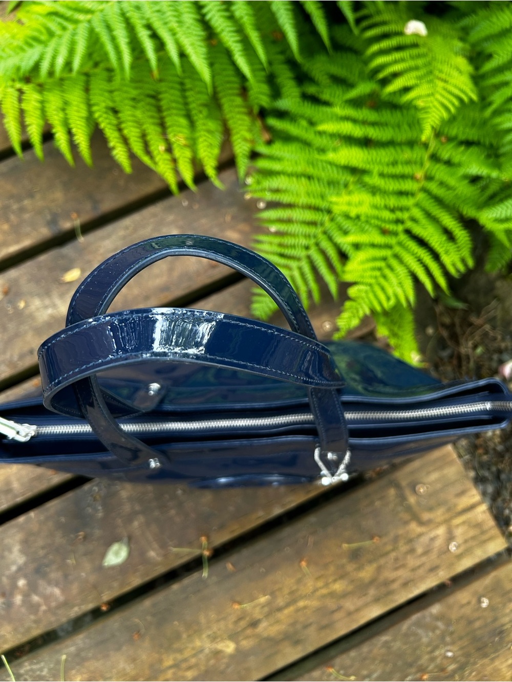 Armani Jeans Blue Patent Leather Logo Tote with Charm - Picture 5 of 11